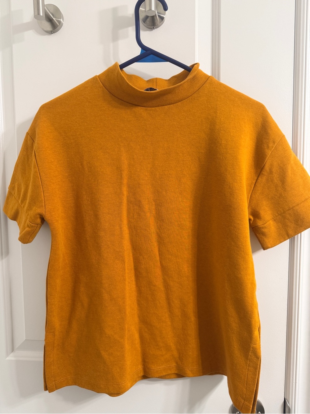 Zara Womens Mustard Orange Short-Sleeve Mock Neck Tee